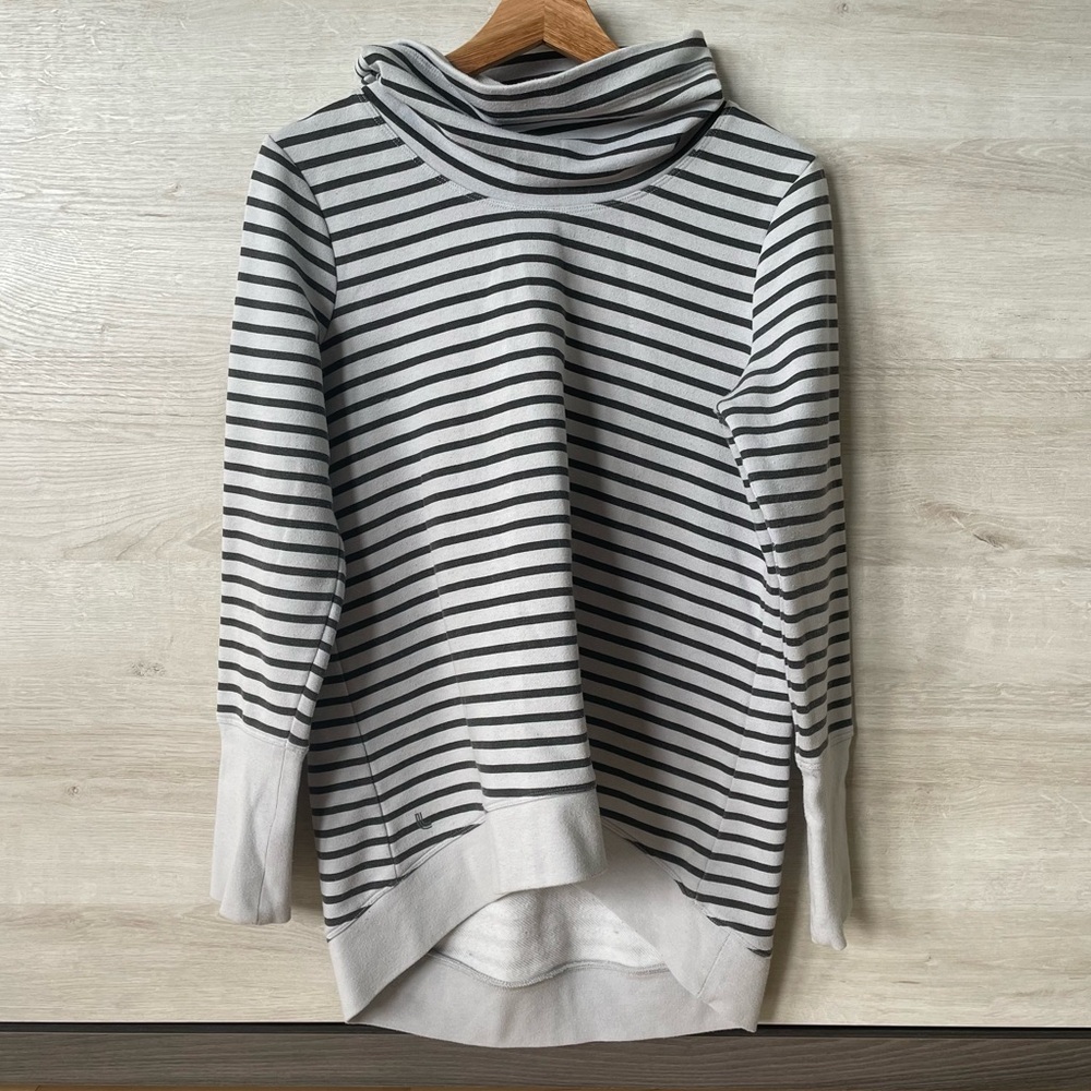 Lole Gray Long Sleeve Striped Cowl Neck Sweater